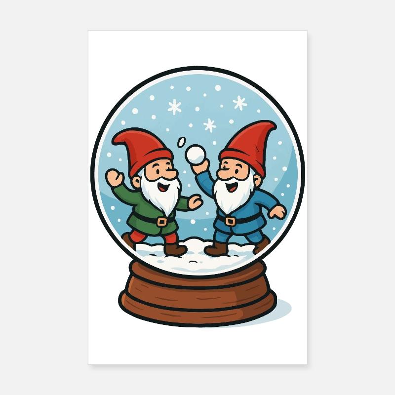 Zwerge in einer Schneekugel Poster 20x30 cm