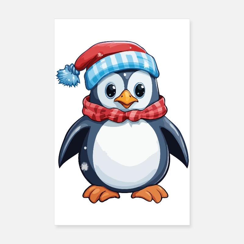 Pingouin avec chapeau d’hiver et écharpe Poster 20 x 30 cm