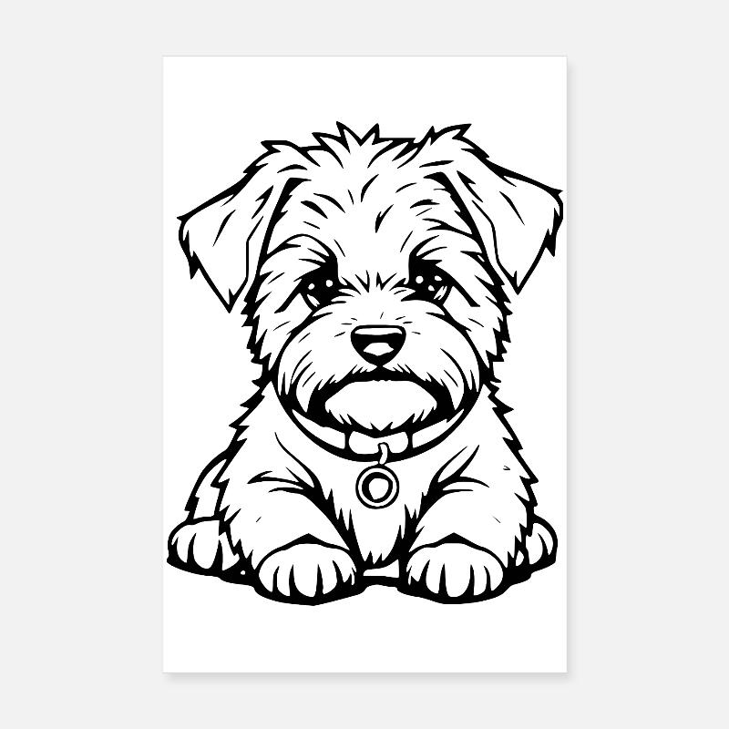 Le petit chien noir mignon - Poster 20 x 30 cm - blanc