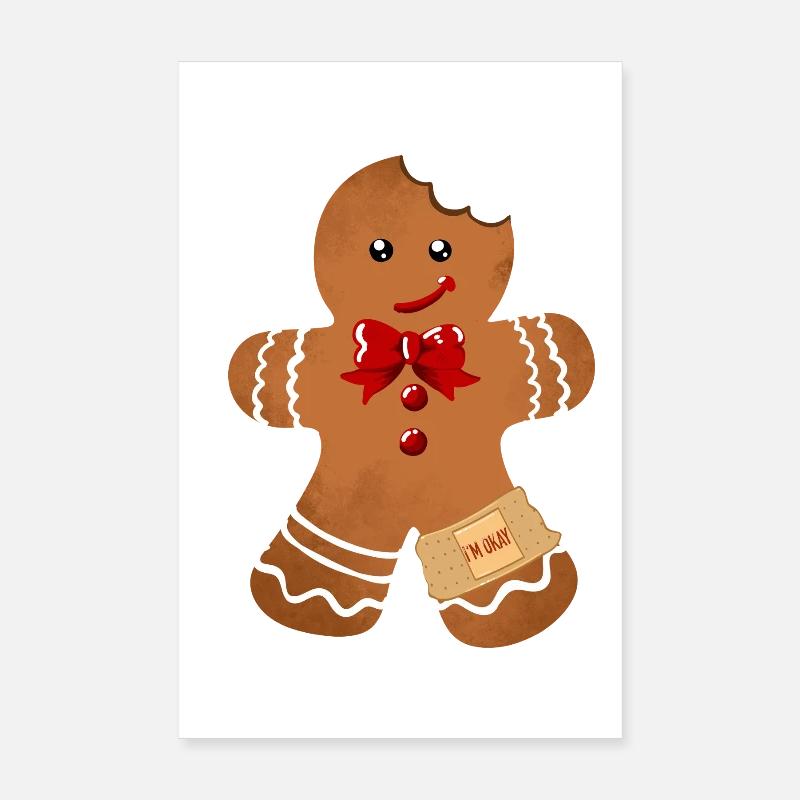 Lebkuchenmännchen mit roter Schleife und Pflaster Poster 20x30 cm