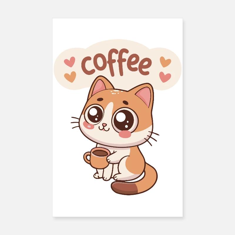 Chat Café Kawaii Doux Poster 20 x 30 cm