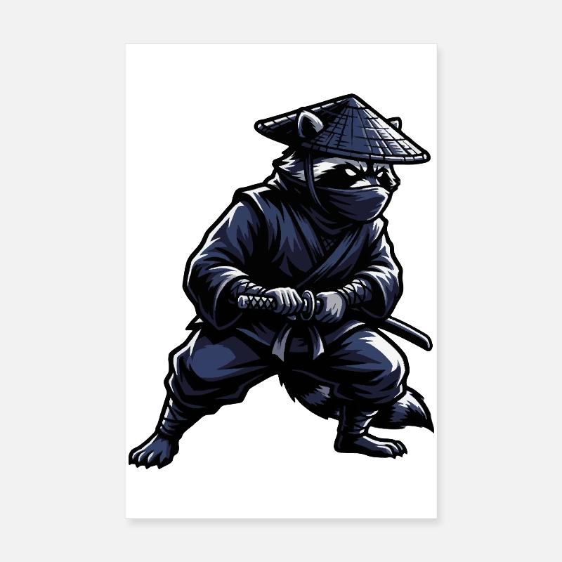 Raton laveur ninja avec un katana - Poster 20 x 30 cm - blanc