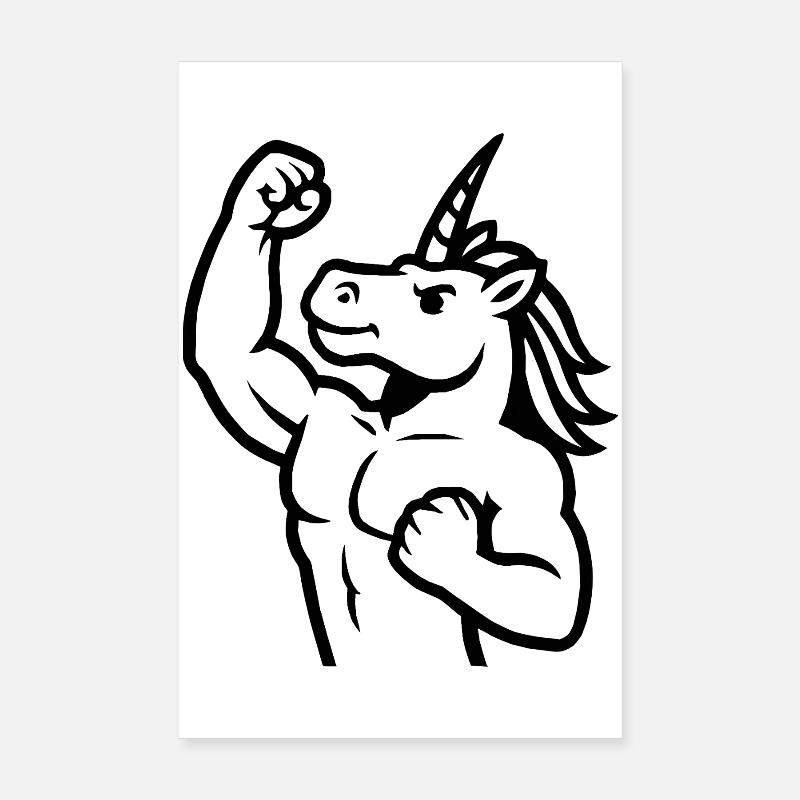 Minimal Line Art Unicorn Mascot Black Outline Poster 8" x 12" (20x30 cm)