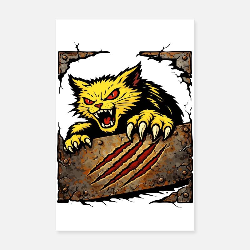 Illustration des wilden Katzenkratzangriffs Poster 20x30 cm