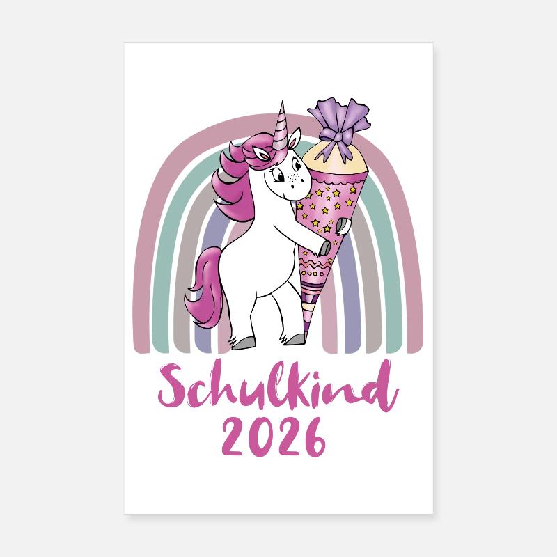 Schulkind 2026 Einhorn mit Zuckertüte  - Poster 20x30 cm - Weiß