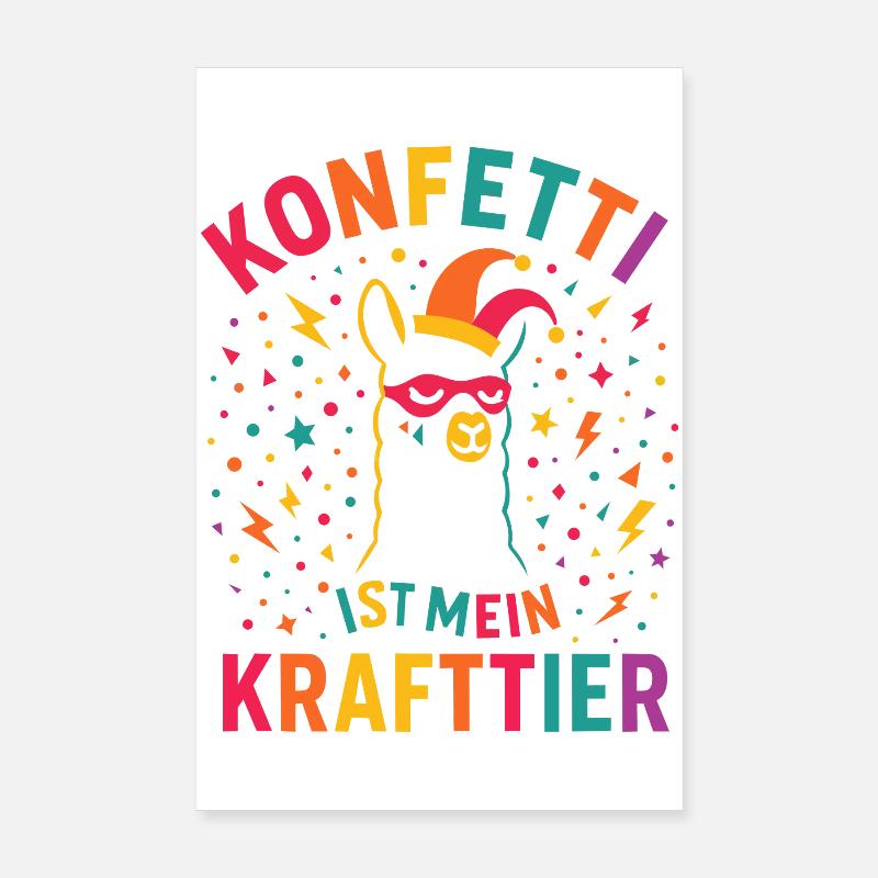 Karneval Konfetti Alpaka mit Narrenkappe  Poster 20x30 cm