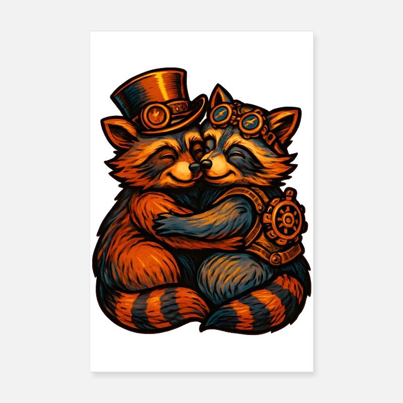 Steampunk Raccoon Cuddle Poster 8" x 12" (20x30 cm)
