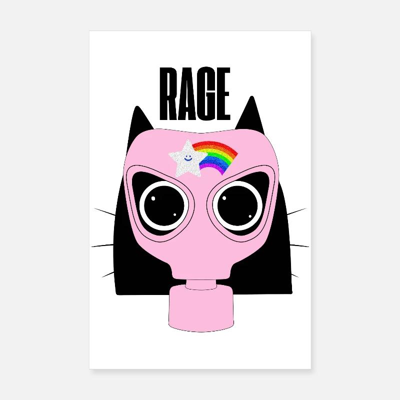 Rage Kitty Cat Protest - Poster 20x30 cm - Weiß