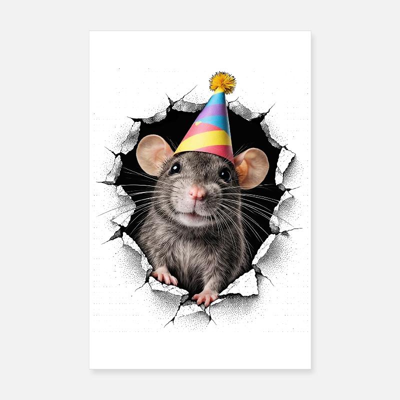 Party Mouse – Cool Photo Mouse with Party Hat Poster 8" x 12" (20x30 cm)