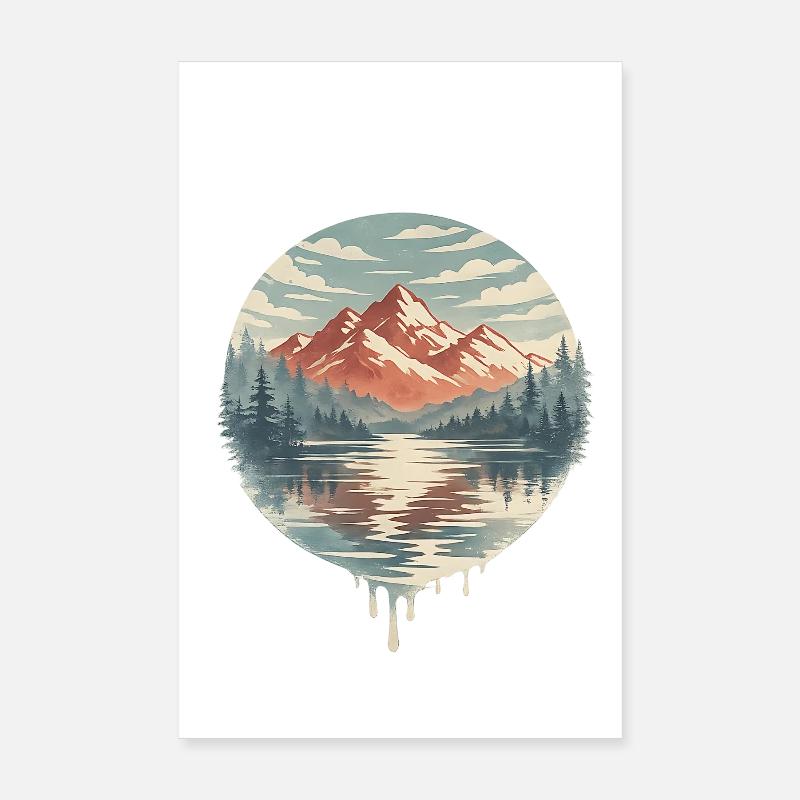 Montagnes Lac Circulaire Poster 20 x 30 cm