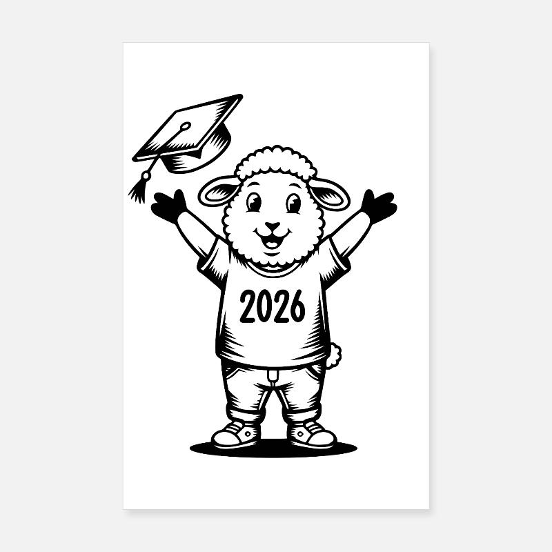 Happy Sheep Doctoral Hat Graduation 2026 Poster 8" x 12" (20x30 cm)