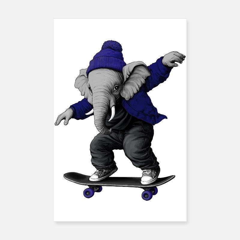 Elefant Skater Poster 20x30 cm