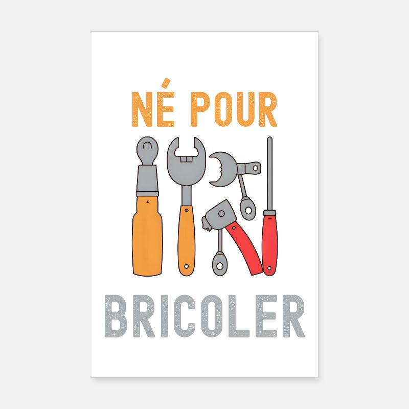 Né Pour Bricoler – Outils Colorés Poster 20 x 30 cm