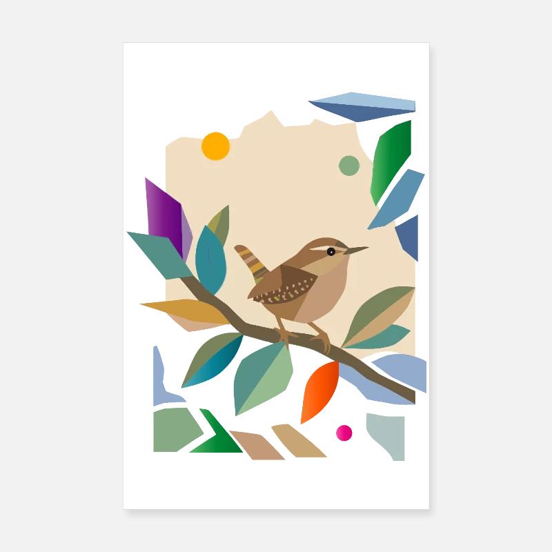 Zaunkönig Singvogel Garten Vogel Design Poster 20x30 cm