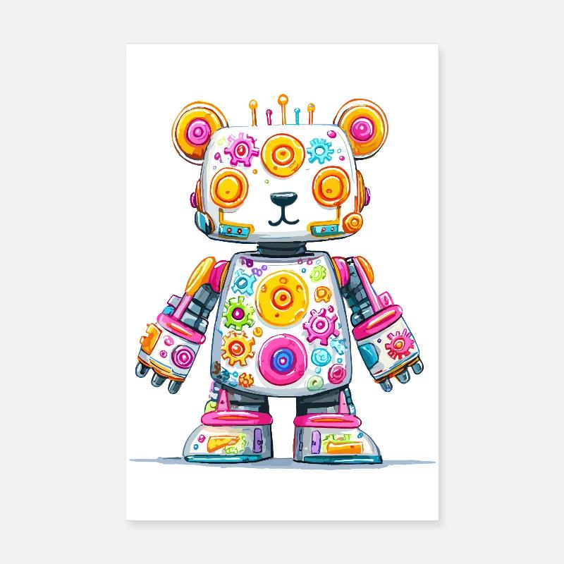 Colorful Robot Bear Neon Print Poster 8" x 12" (20x30 cm)