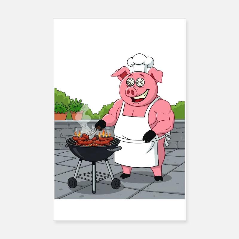 Grilling cozy pig Poster 8" x 12" (20x30 cm)