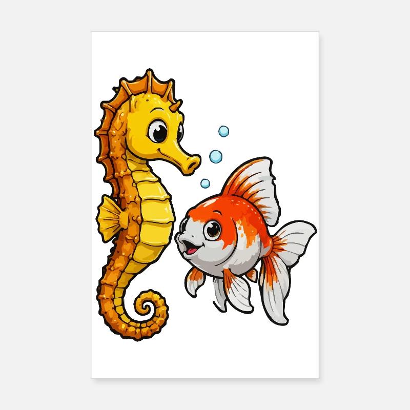 Seepferdchen und Goldfisch Freundschaft Poster 20x30 cm