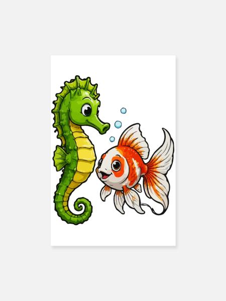 Poisson rouge hippocampe des Amis sous-marins - Poster 20 x 30 cm - blanc - Devant