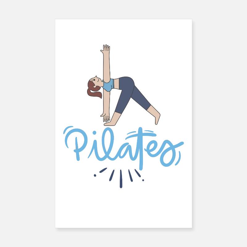 Pilates Pose et Lettrage Bleu Poster 20 x 30 cm