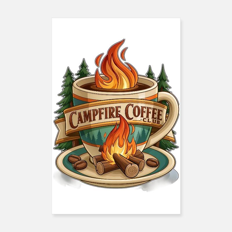 Club de Café du Feu de Camp Art - Poster 20 x 30 cm - blanc