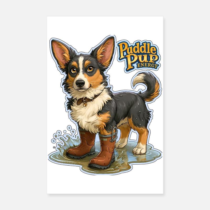 Énergie du chiot de la flaque : Bottes éclaboussures Poster 20 x 30 cm
