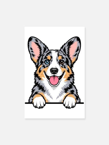 Cardigan Welsh Corgi - Poster 20x30 cm - Weiß - Vorne
