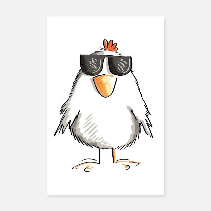 Chicken with cool sunglasses - rooster - goose Poster 8" x 12" (20x30 cm)