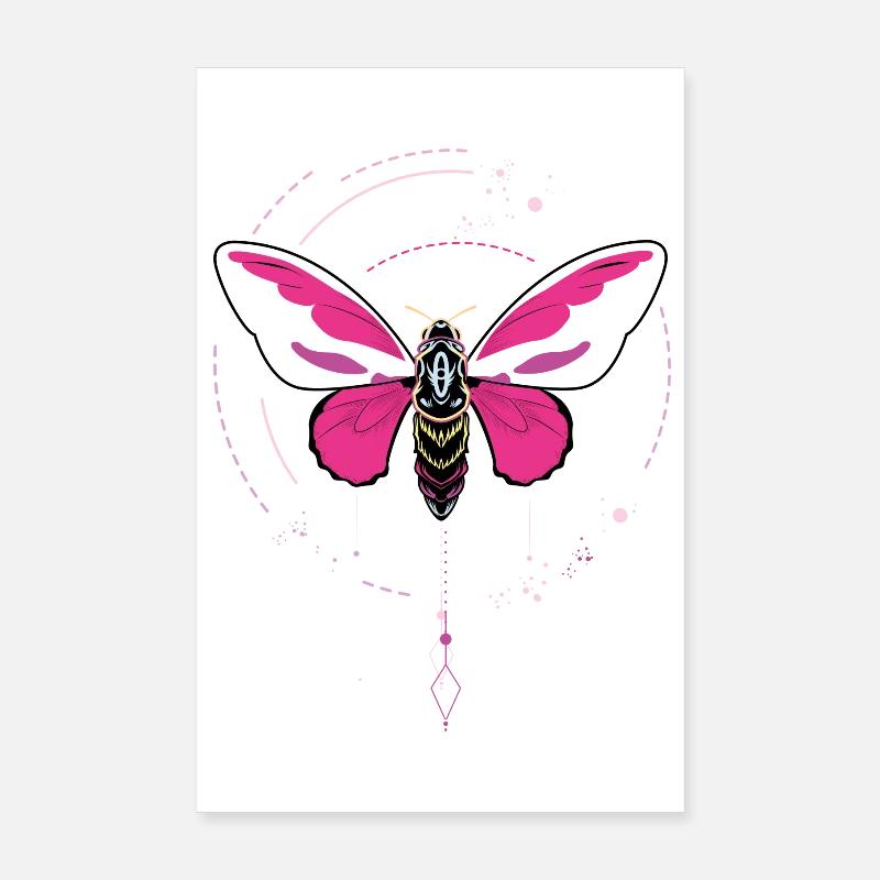 papillon tatouage papillon pendule rose phase de lune - Poster 20 x 30 cm - blanc