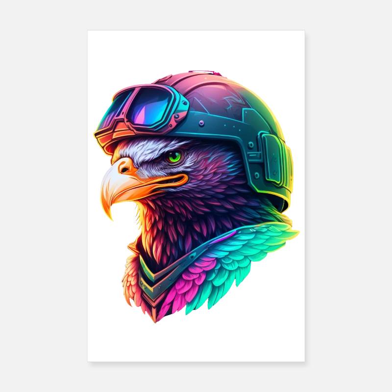 Aigle Néon en Casque Techwear Poster 20 x 30 cm