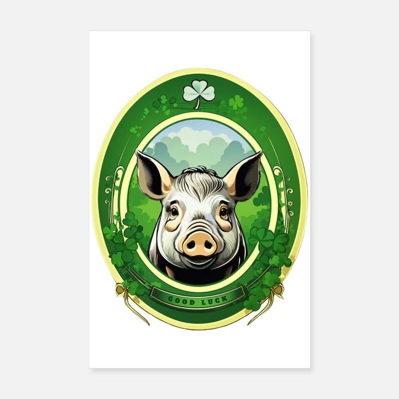Cochon chanceux avec trèfles Poster 20 x 30 cm