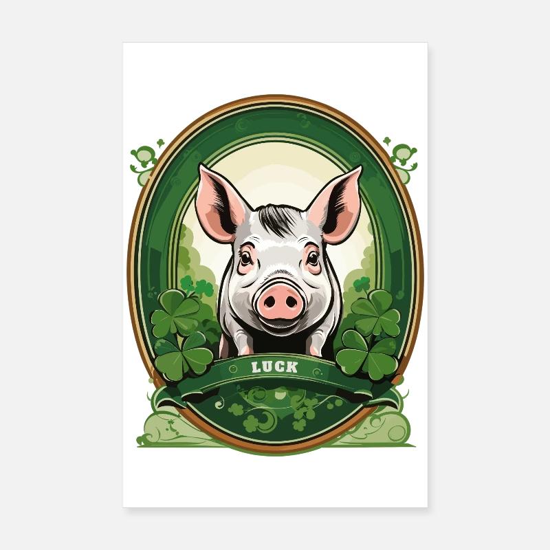 Cochon chanceux avec trèfles Poster 20 x 30 cm