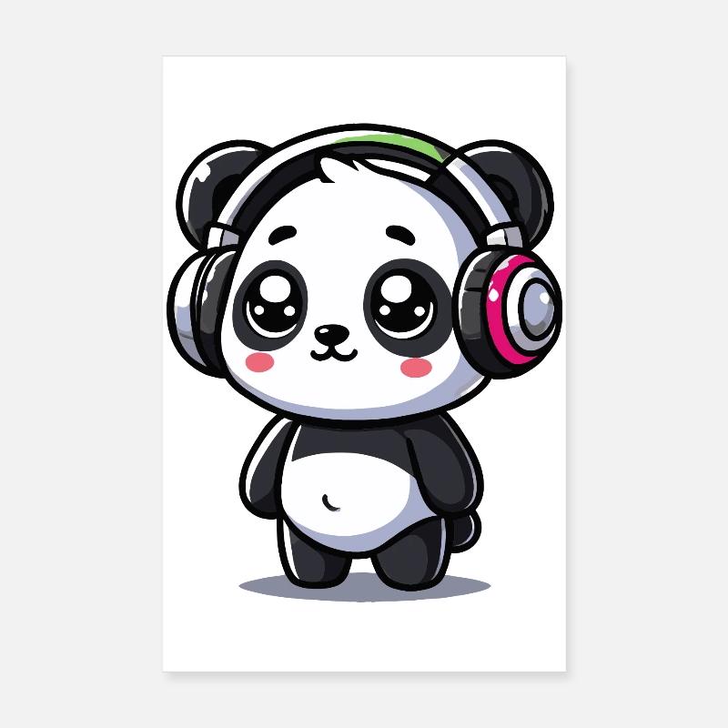 niedliches Panda Kopfhörer Motiv - Poster 20x30 cm - Weiß