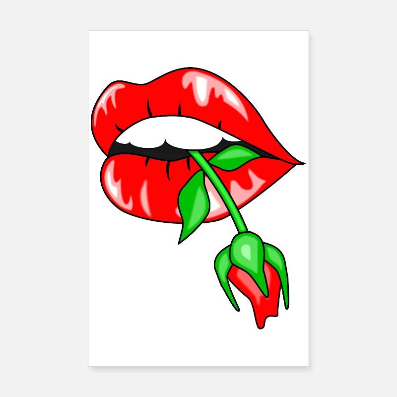 Kissing lips with rose Poster 8" x 12" (20x30 cm)