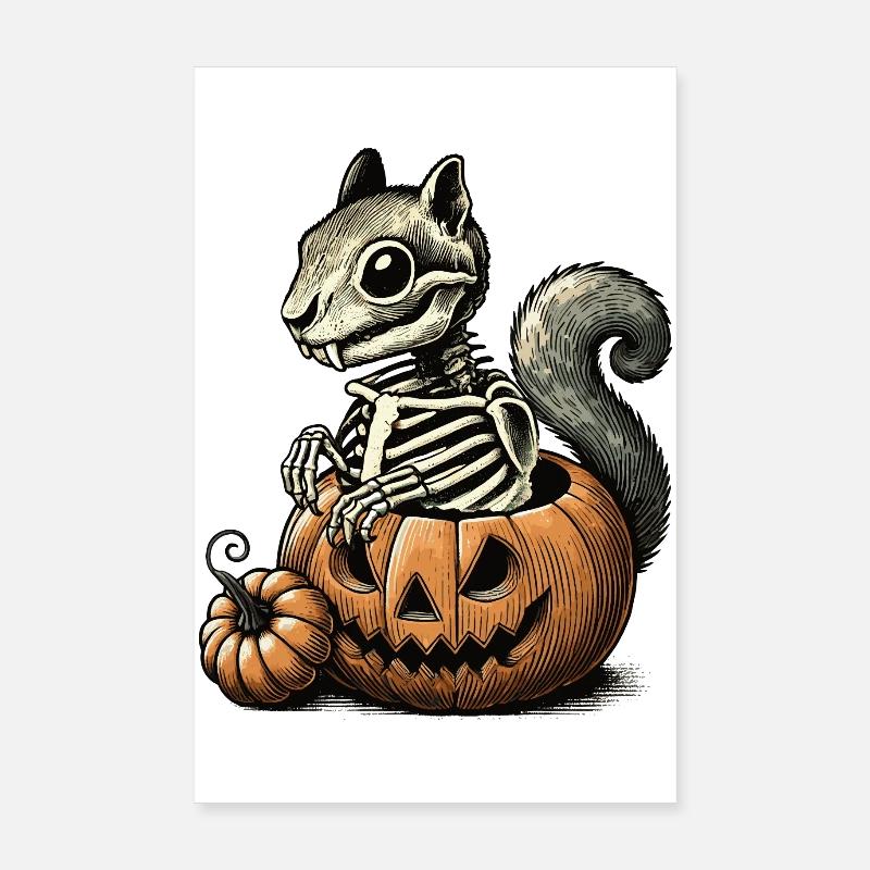 Skeleton squirrel motif in a pumpkin Poster 8" x 12" (20x30 cm)