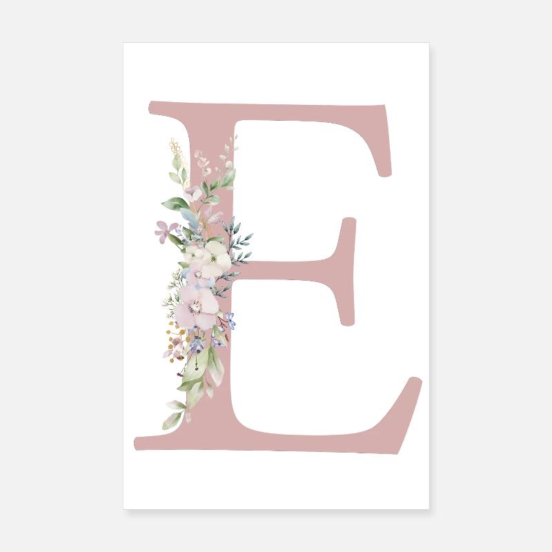 E Monogramm, Floral, personalisierbar Poster 20x30 cm