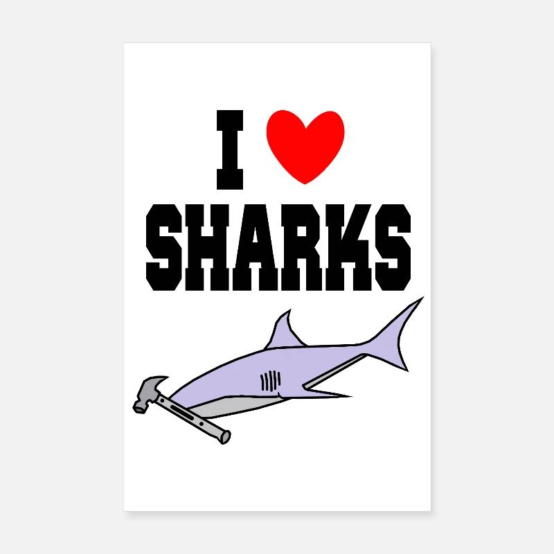 J’aime les requins Drôle de requin-marteau, marteau mignon Poster 20 x 30 cm