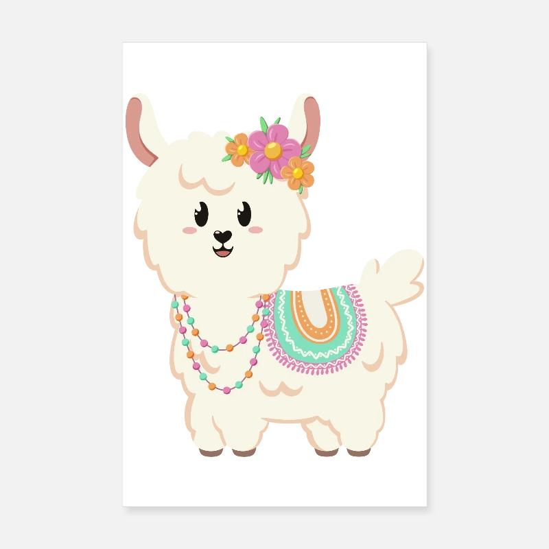 Sommer, Sonne, Lama mit Blumen Poster 20x30 cm