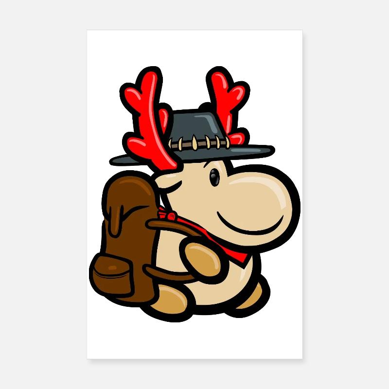 Reindeer Elmondo with backpack as a backpacker Poster 8" x 12" (20x30 cm)