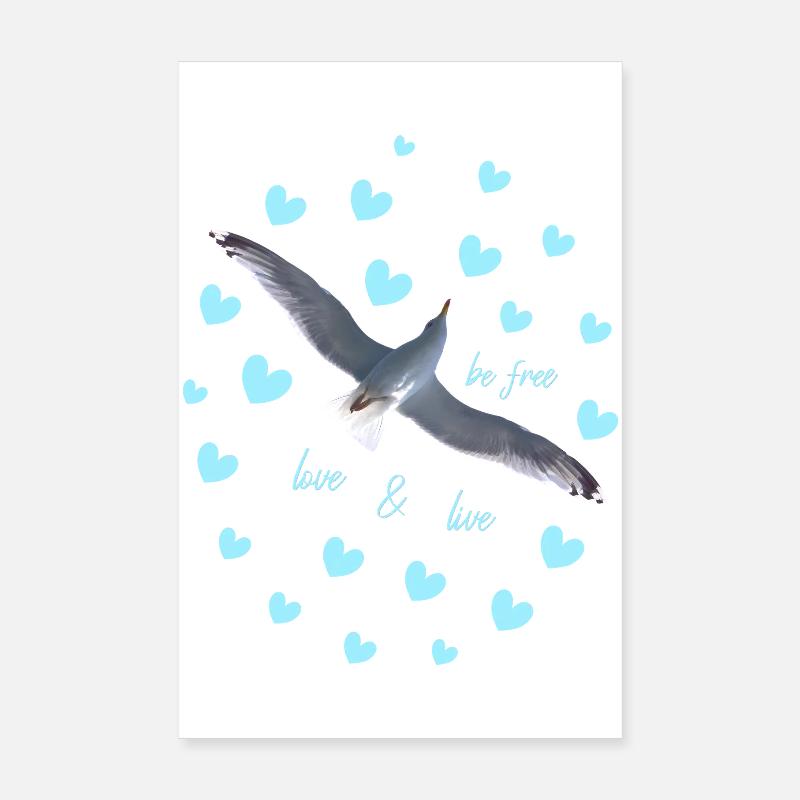 Freiheitsvogel mit Herzmotiven Möwe frei sein Poster 20x30 cm
