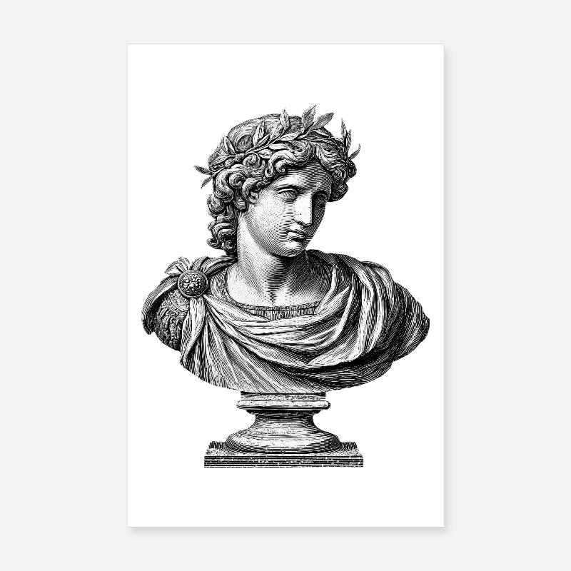 Antique Apollo Bust - Classic Engraving - Poster 8" x 12" (20x30 cm) - white