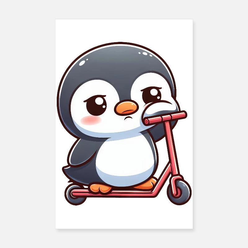 Süßer Cartoon Pinguin Roller Scooter Langeweile Poster 20x30 cm