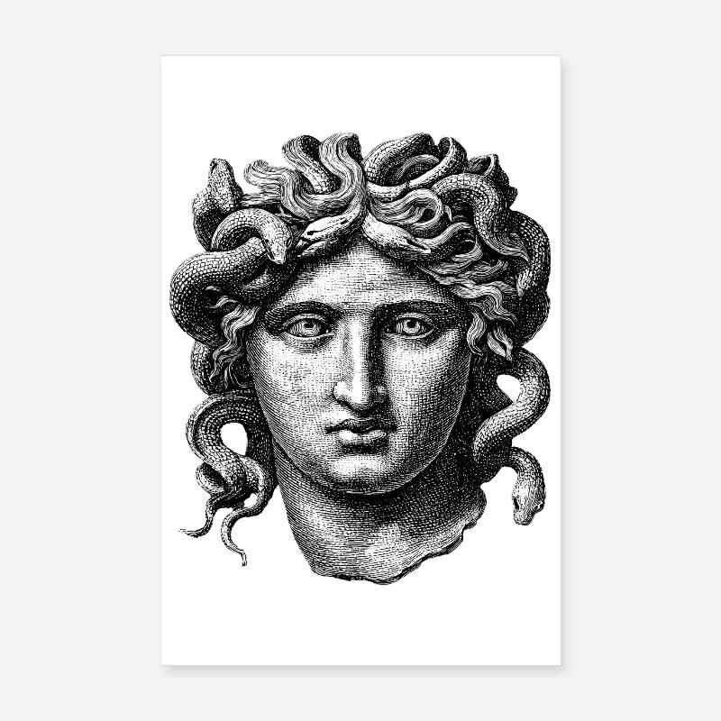 Medusa – Ancient mythological engraving - Poster 8" x 12" (20x30 cm) - white