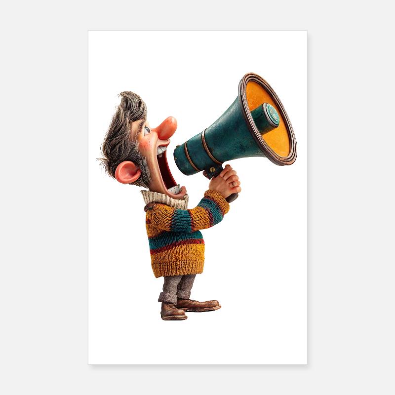 Haut-parleur mégaphone de dessin animé - Poster 20 x 30 cm - blanc