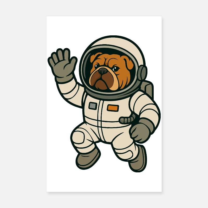 Bouledogue astronaute flottant dans l’espace dessin animé Poster 20 x 30 cm