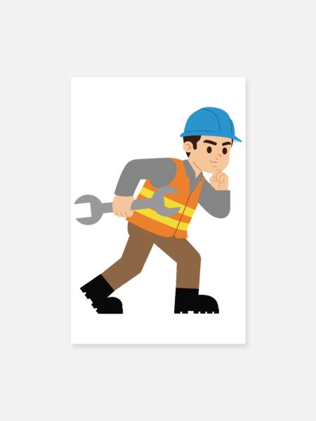Baustellenheld mit Schraubenschlüssel - Poster 20x30 cm - Weiß - Vorne