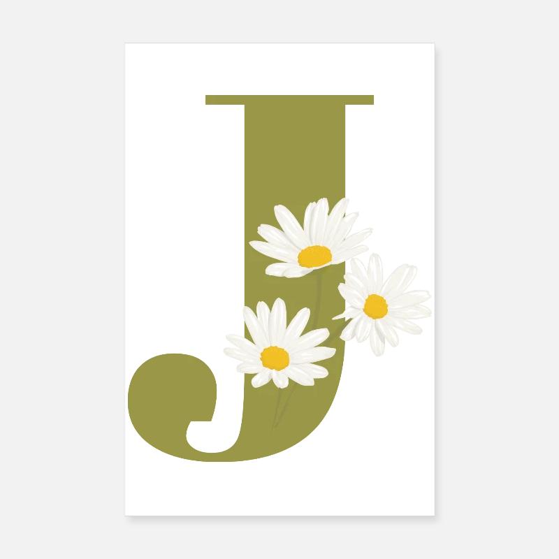 Buchstabe j Grüne Gänseblümchen Poster 20x30 cm