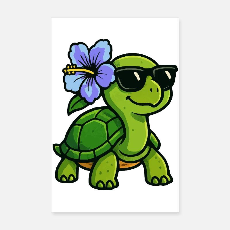 Tortue avec fleur d’hibiscus Poster 20 x 30 cm