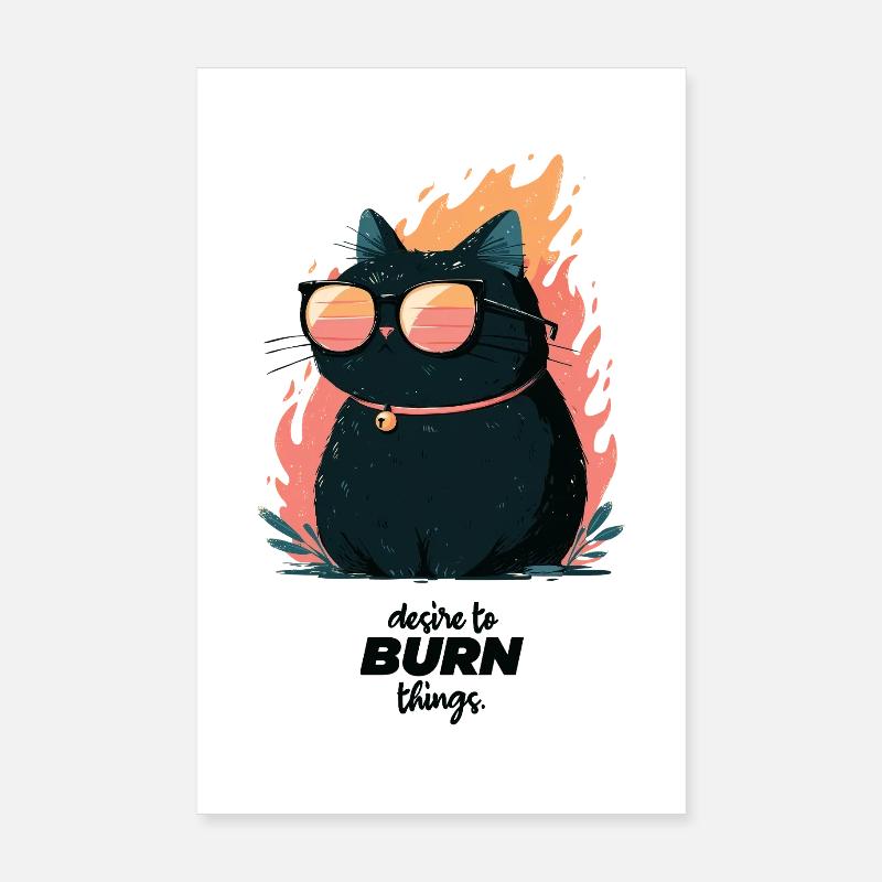 Chat avec des lunettes de soleil dans le feu Poster 20 x 30 cm