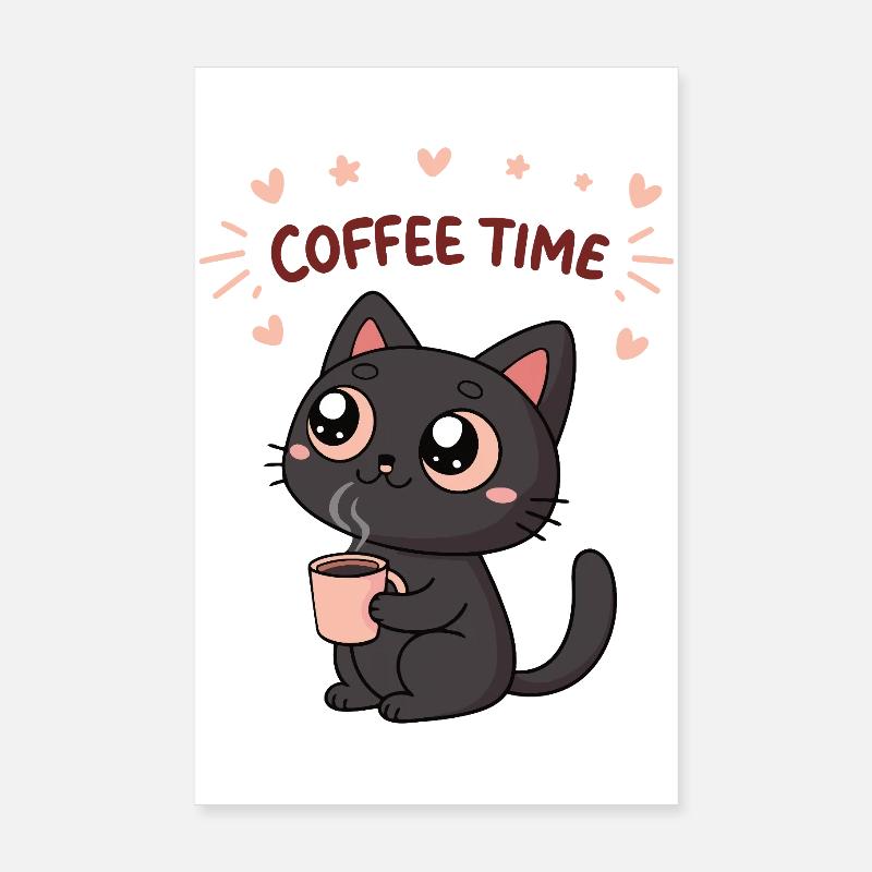 Chat Noir Café Heureux Poster 20 x 30 cm