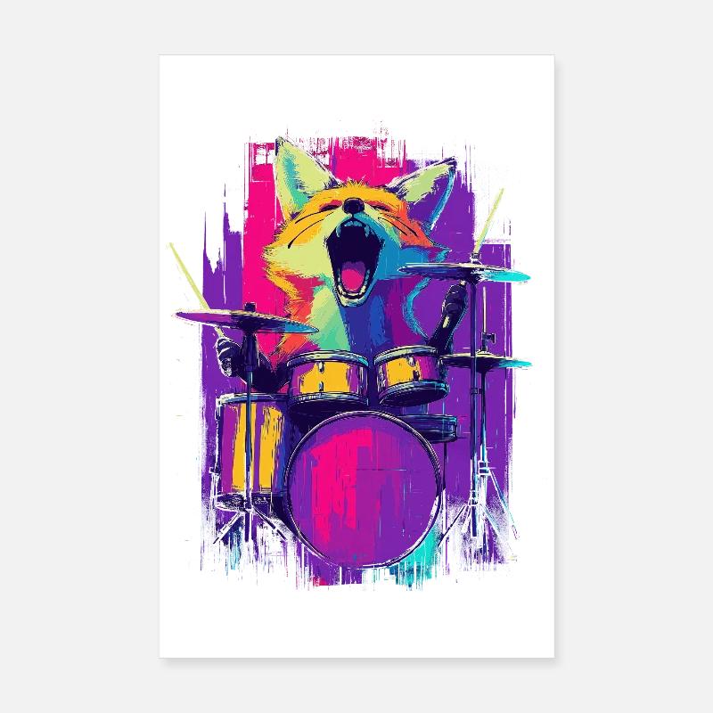 Wilder Fuchs am Schlagzeug - Rock Drummer Geschenk Poster 20x30 cm